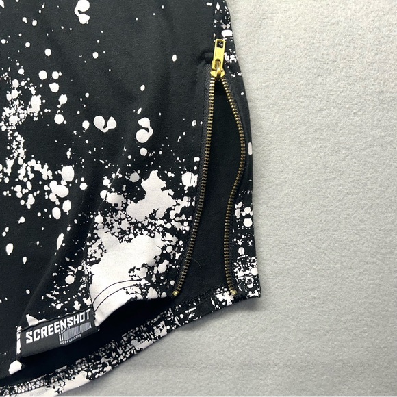 SCREENSHOT Womens Top Shirt XL X-Large Black Gold White Splatter Short Sleeve - Picture 9 of 11